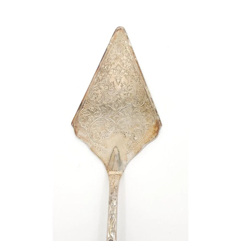 Vintage Ornate Silver Plated Cake Server Made in Italy Engraved Pie Slicer 11.5